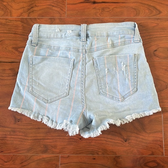 Sincerely Jules High Rise Light Wash Red Pin Striped Cut Off Jean Shorts - Picture 5 of 5